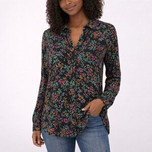 Anthropologie Maeve Amboseli Floral Buttondown Blouse Black Rayon Pocket Top 2